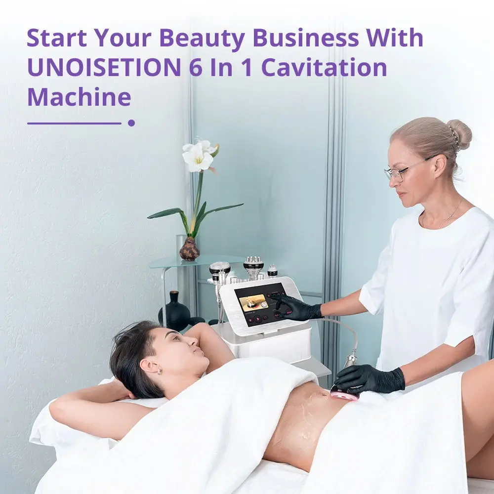 Unoisetion 40k Cavitation Machine 6 in 1 Professional Vacuum RF Skin Tightening Facial Lifting Body Sculpting Machine