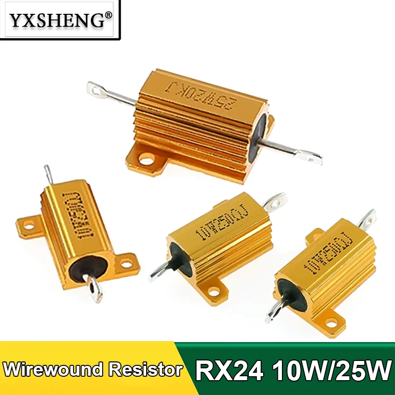 1Piece 10W 25W RX24 Aluminum Power Metal Shell Case YXSHENG Wirewound Resistor 0.01Ω ~ 30K 1 2 3 5 6 8 10 20 100 150 1K 10K Ohm