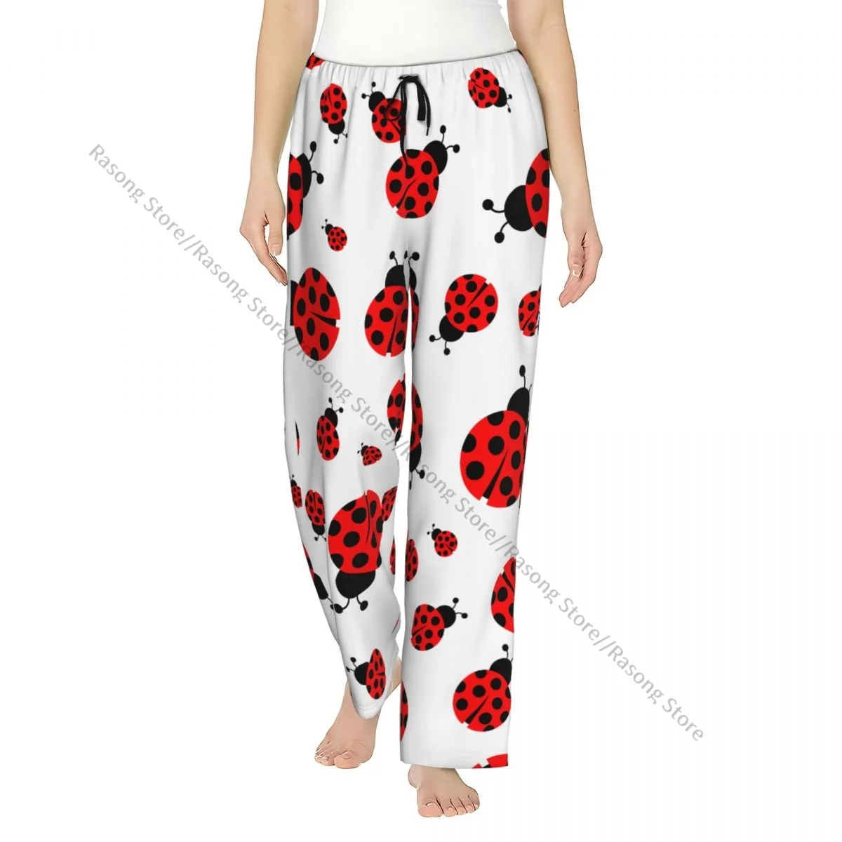 

Женские фланелевые брюки для отдыха, мягкие пижамные штаны с рисунком божьей коровки, зимняя одежда для сна