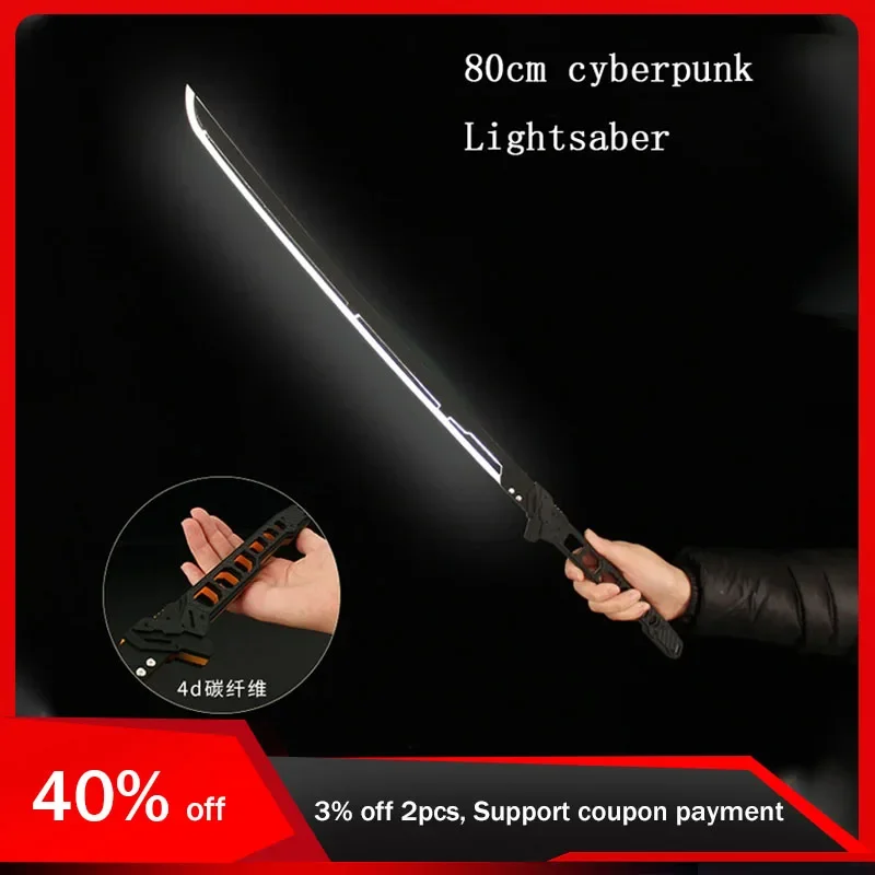 

80cm Cyberpunk White Light Lightsaber Katana Cosplay Weapon Model Safe Unedged Acrylic Halloween Cosplay Toy Sword Game Gifts