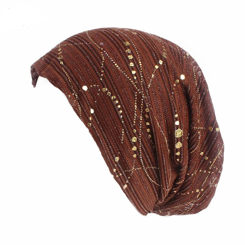 Spring/Summer Light Bright Thin Strip Decoration Double Fabric Breathable  Skullies & Beanies  Spring  Muslim BeaniesHat