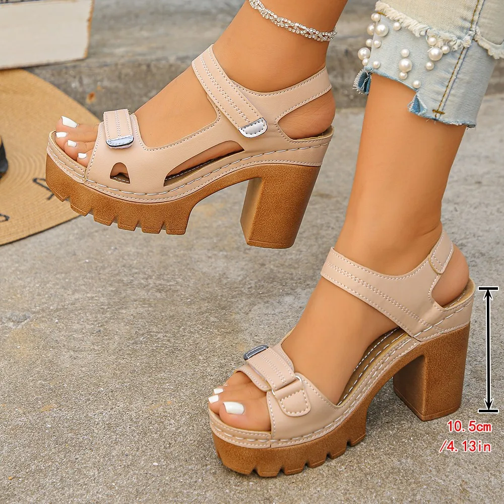 Summer New Plus Size 43 Women'S Sandals Woman Solid Color High Heel Shoes Thick Heel Open Toe Female Sandals Fashion Sandals 522