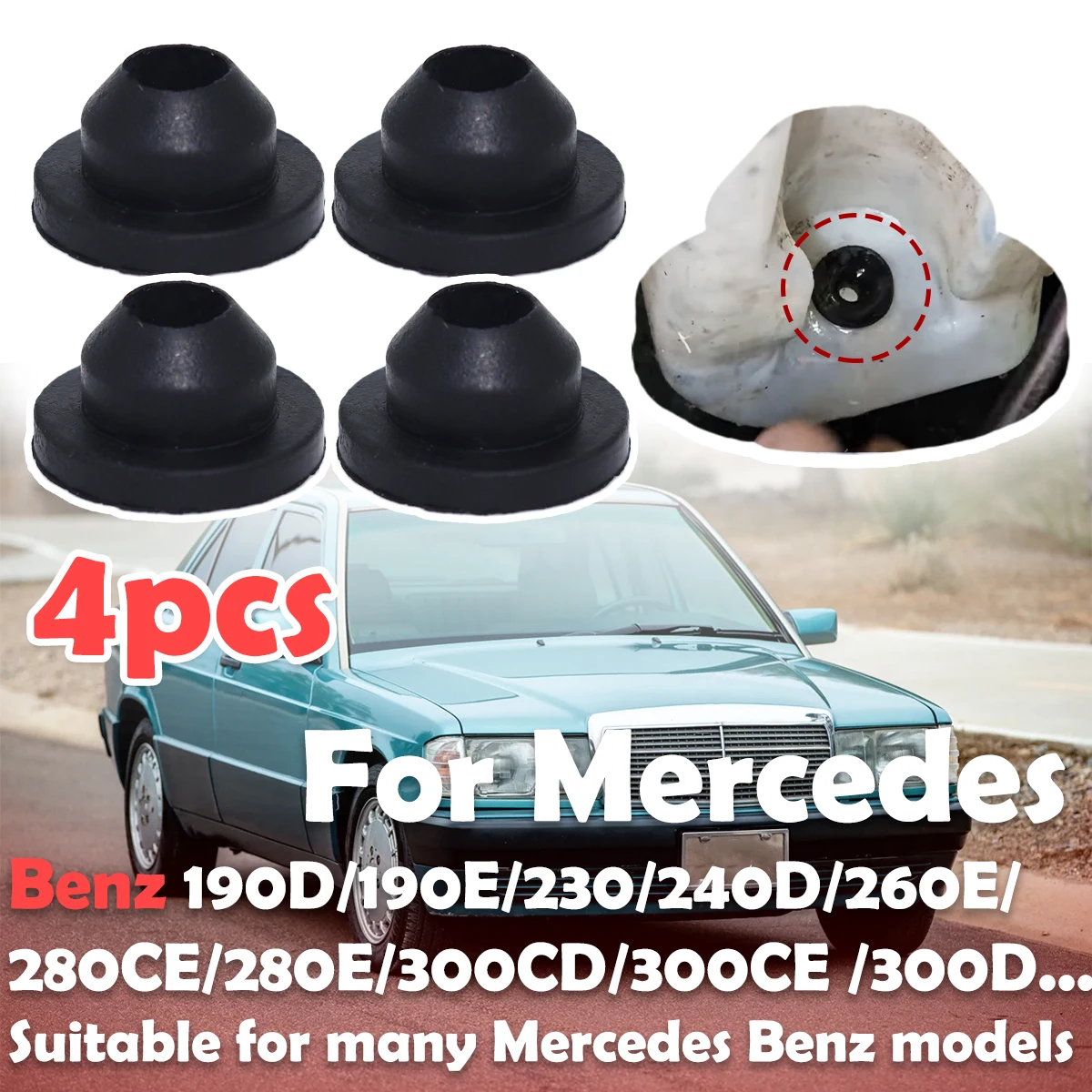 4PC Windscreen Washer Headlight Pump Seal Water Reservoir Gasket Grommet Mount Rubber Bung Cap Clip Plug For Mercedes-Benz 190D