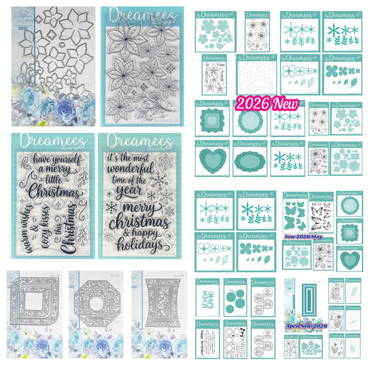New Dreamees Stitched Sweethearts Clear Stamps and Metal Cutting Dies DIY Craft Festive Frames Die Set Scrapbooking Paper Decor