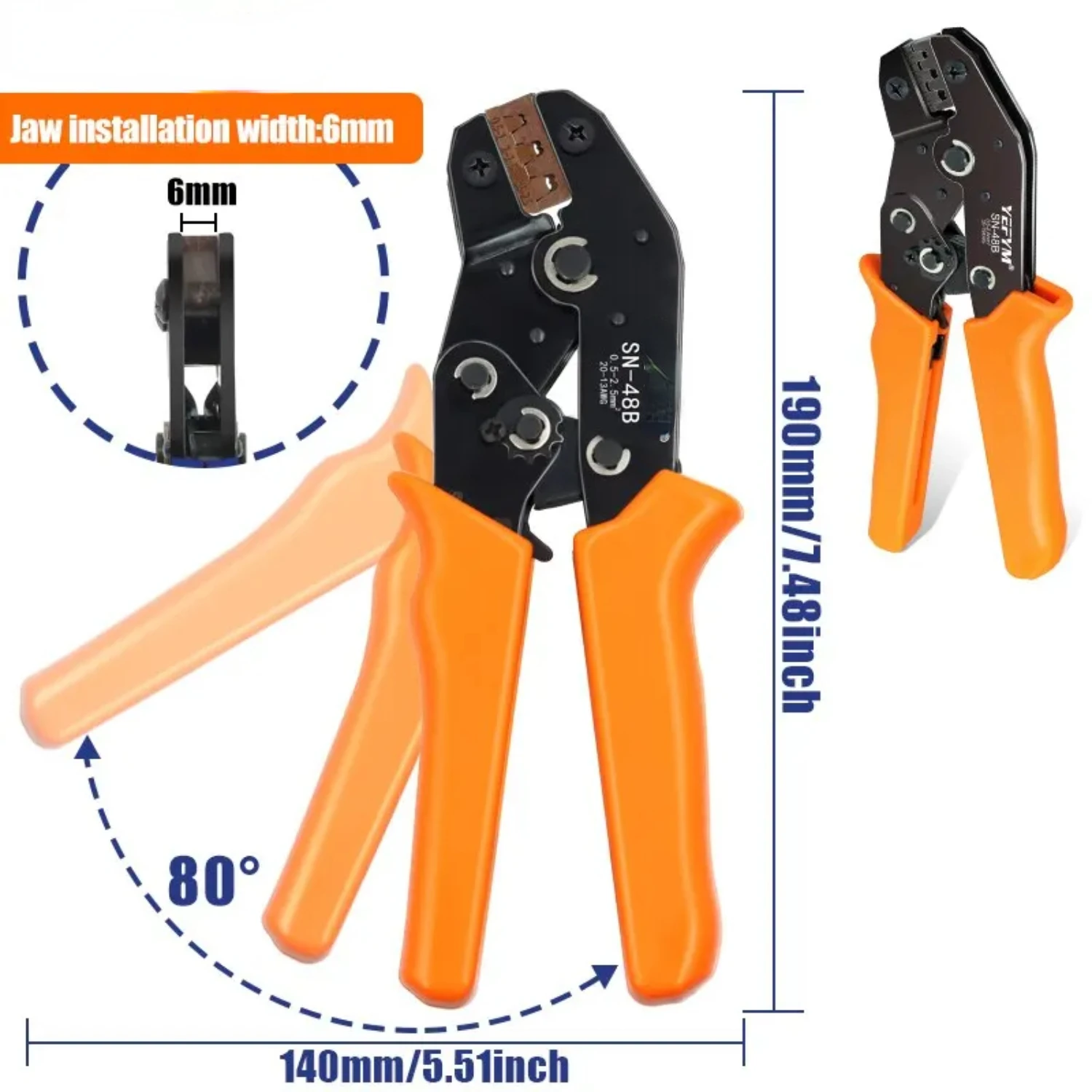 TAB 2.8/4.8/6.3 Car Terminals SN-48B Crimping Pliers 0.5-2.5mm2/23-13AWG High Precision Jaw Wire Electrical Hand Tools