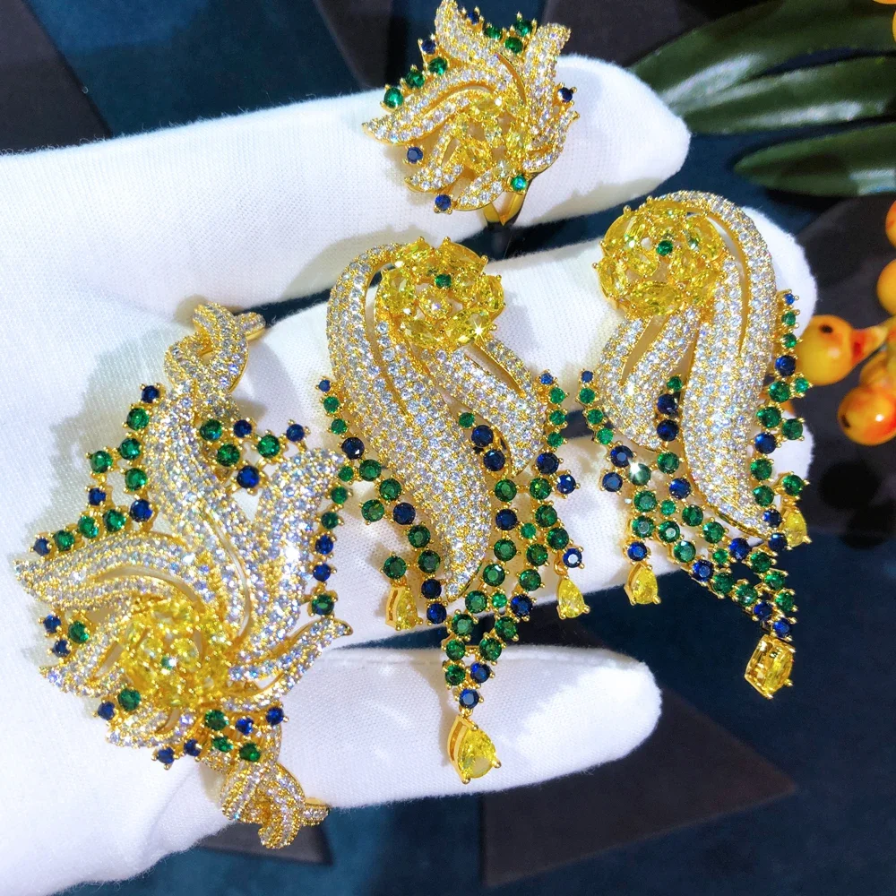 

Soramoore Gorgeous Luxury Charm Big Earrings Bangle Ring Jewelry Set For Bridal Wedding Accessories Gift High Quality