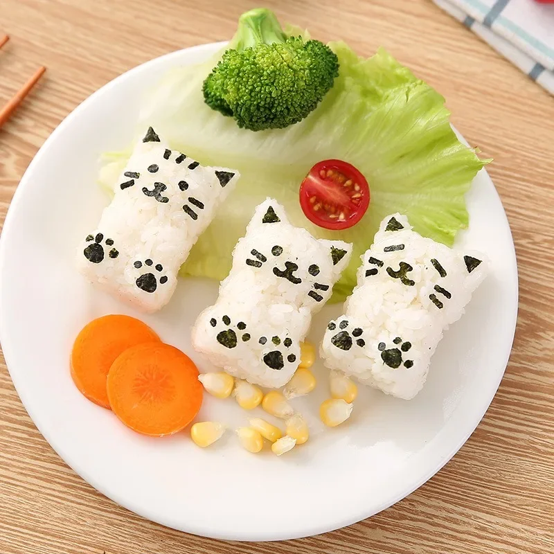 Cat Shape Rice Mold Onigiri Maker Mold Sushi Mold with Roasted Seaweed Embossers DIY Kitchen Tool Set