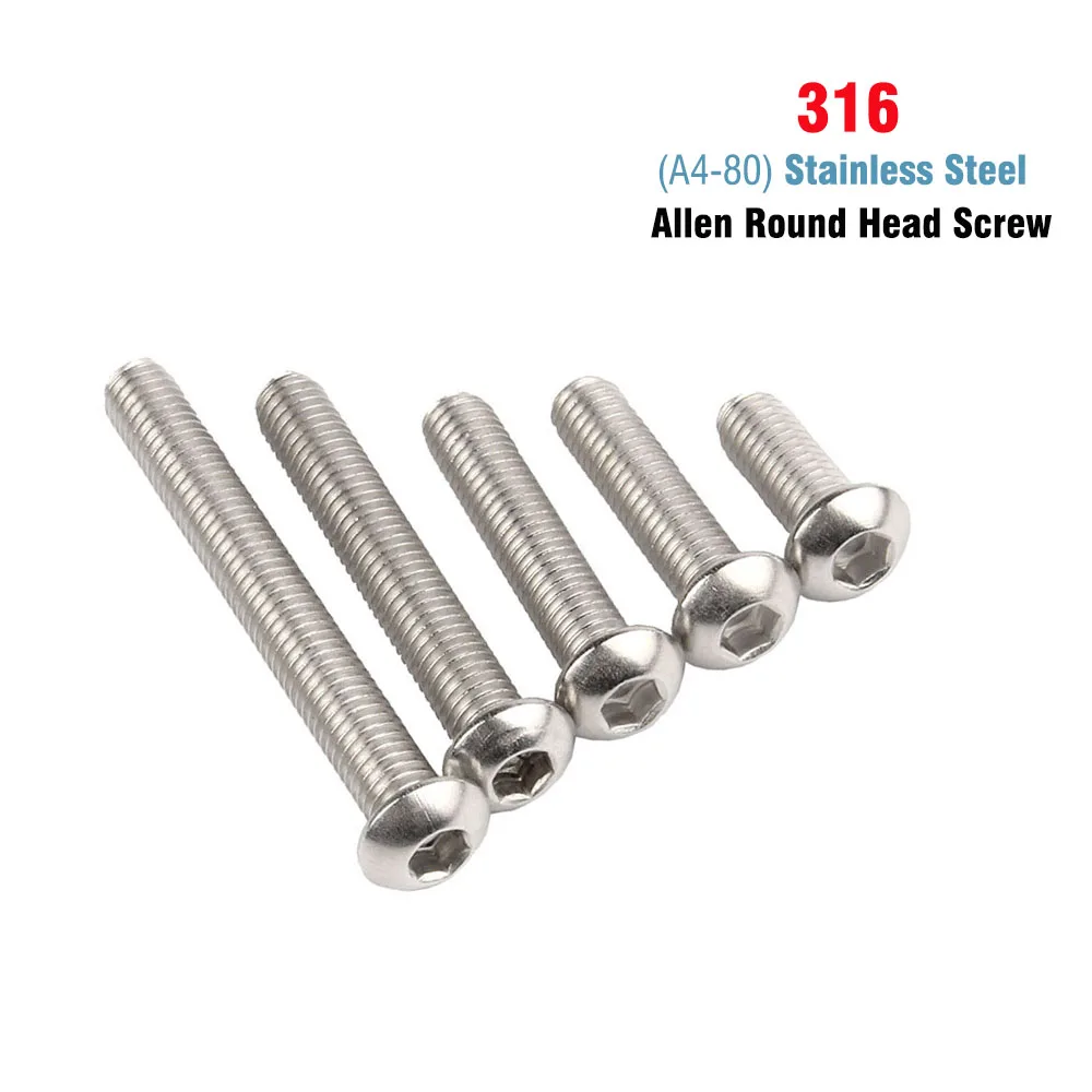 Vis à tête ronde Allen en acier inoxydable 316, vis à tête hexagonale, boulon M4 M5 M6 M8 ISO7380 A4-80, vis hexagonales internes, accessoires