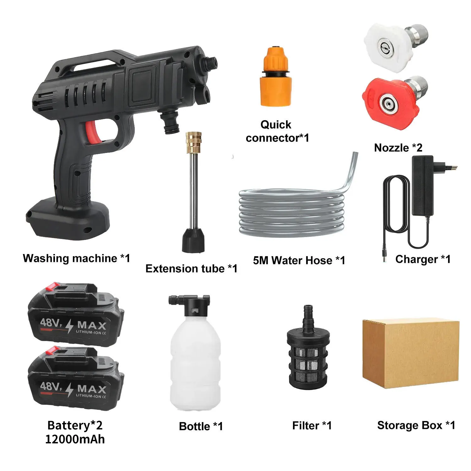 Kabelloser Hochdruckreiniger für 48V 12000mAh Lithium-Batterie 1500W Elektrische Wasserspritzpistole Haus- und Gartenreinigungswerkzeug.