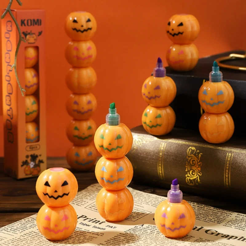 10箱-ロット-かわいいハロウィンパンプキン-5色スプライシング蛍光ペン-かわいい描画用蛍光ペン-オフィス・学校用品