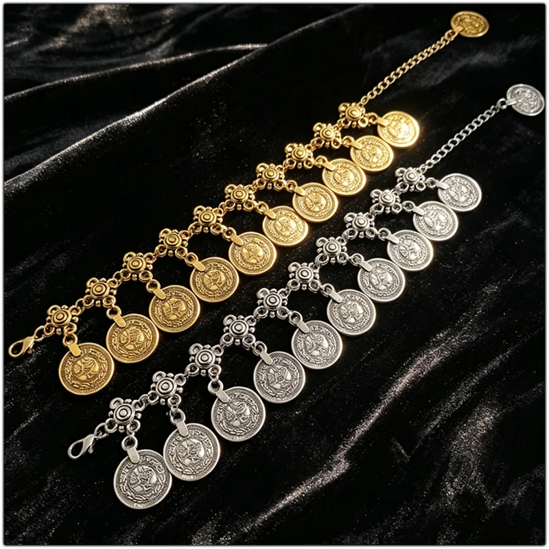 Ethnic Gypsy Carved Coins Dangle Foot Chains Vintage Floral Link Chain Anklets Ankle Bracelets Beach Feet Decorative Accessories