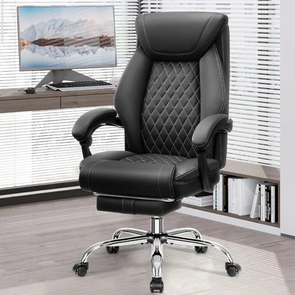 

Executive Leather Chair Adjustable,Ergonomic Computer Desk Chair Lumbar Support,Office Chair with Footrest,Comfy Reclining