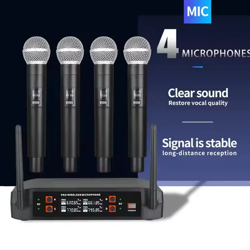 ميكروفون K4 لاسلكي رباعي القنوات UHF تردد ثابت محمول باليد مؤتمر الكلام أبوت إلغاء الضوضاء طويل المدى