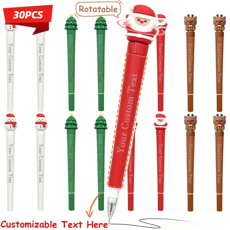 30PCS Custom soft rubber Christmas rotating neutral pen student cartoon holiday decompression gift pen black signature pen
