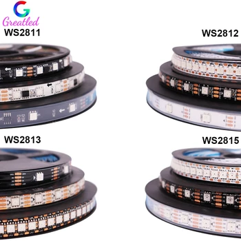 WS2812B WS2811 WS2813 WS2815 30/60/144 LED s/m bande LED RGB de Pixels intelligents WS2812 bande lumineuse LED adressable individuellement DC5V 12V