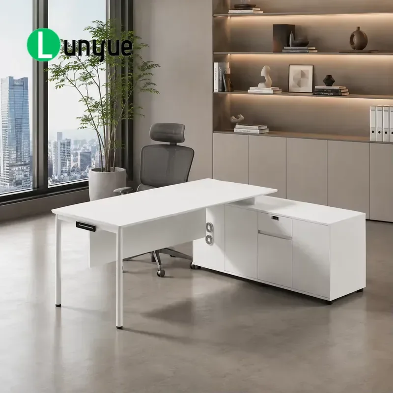 Custom Color Durable Commercial Executive Desk with Desktop Power Outlet Privacy Panel and Storage for Modern Studios