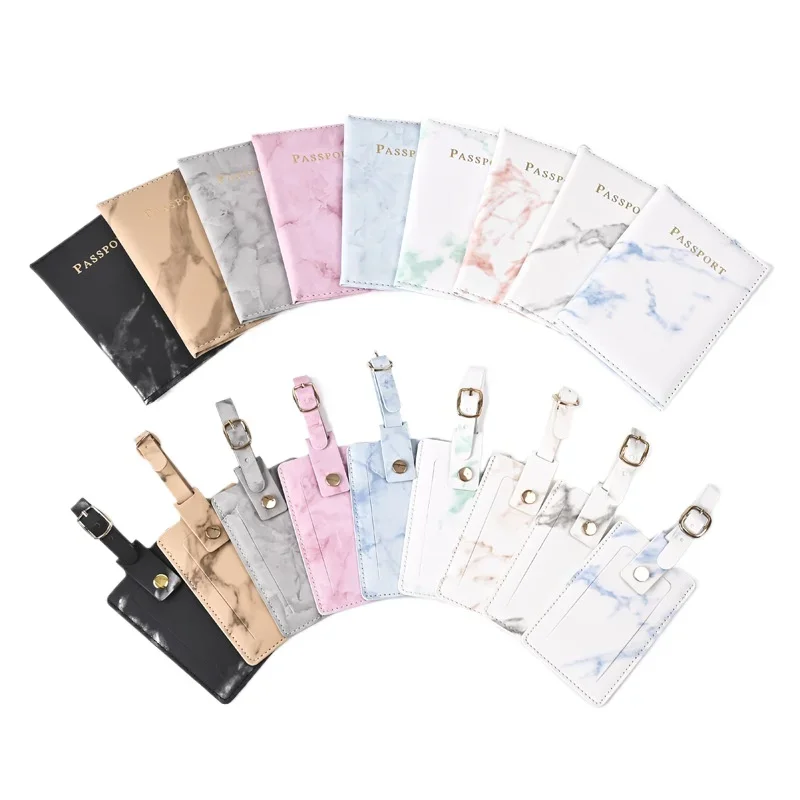 2024New Marble Passport Cover Luggage Tag Set Passport Holder ID Holder Credit Card Holder Flight Ticket Clip Travel Accessories