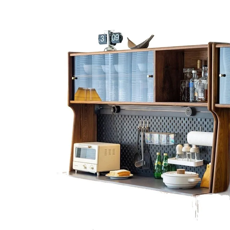 

European style, dining side, cabinet solid wood storage cabinet, rock slab, wine cabinet, against the wall, integrated, tea