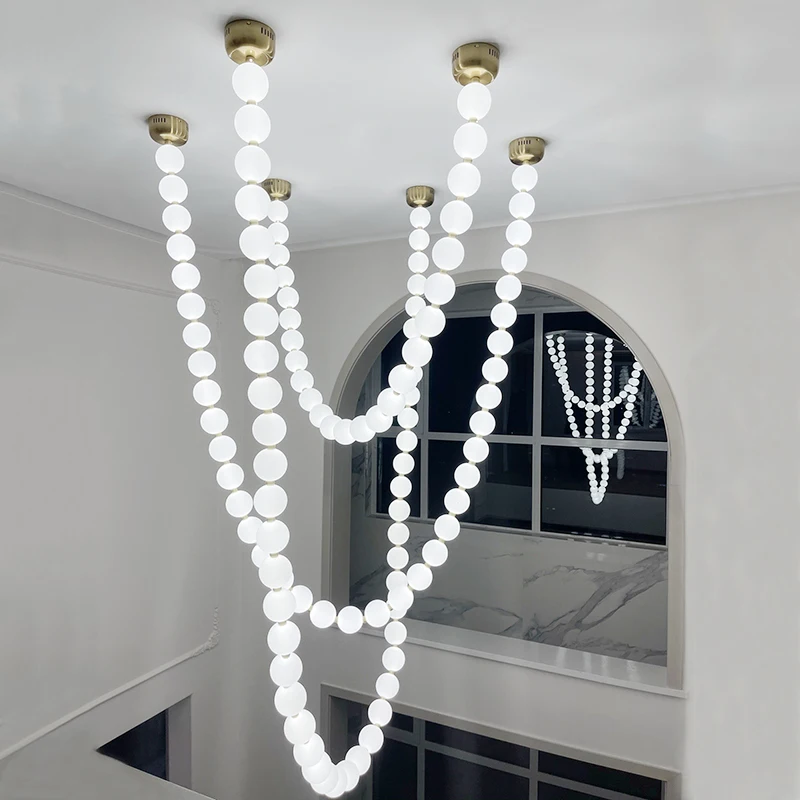 

Modern Luxury Ceiling Hanging Chandelier Lighting Pearl Necklace Engineering Pendant Light For Staircase Living Room Foyer Decor