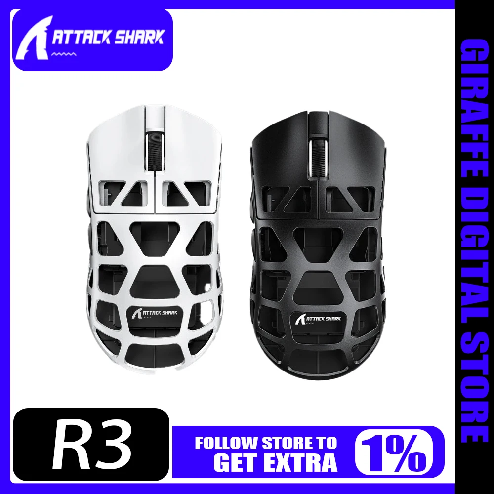 Attack Shark R3 Magnesium Alloy Mouse PAW3395 26000DPI 8000Hz Tri-Mode Wireless Esports Optical Resolution Gaming Mouse PC MAC