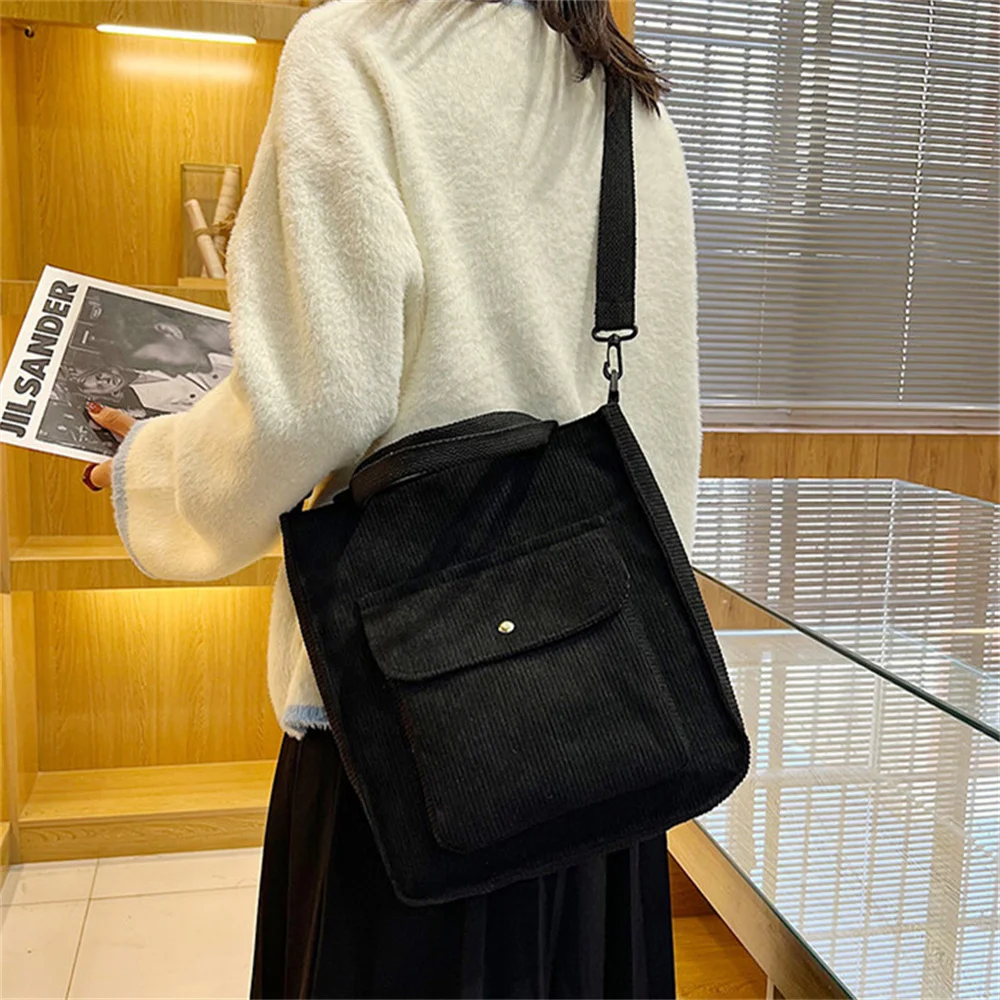 Women Corduroy Tote Handbag Korean Winter Ladies Casual Shoulder Bag Foldable Reusable Shopping Beach Bag Canvas Bags