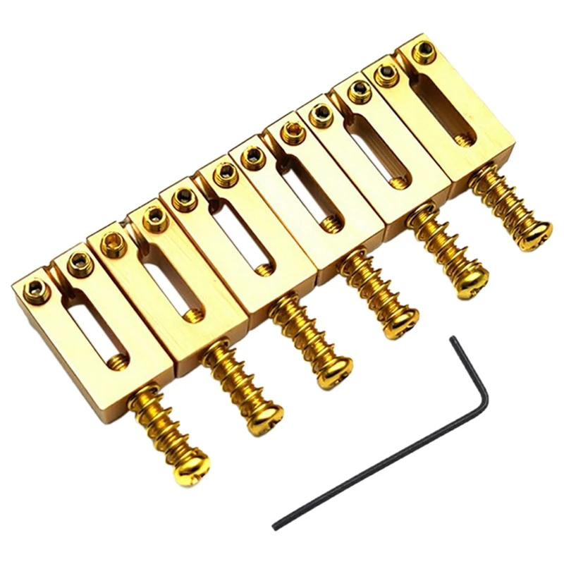 6 Set Bridge Saddle for Solid Brass Electric Guitar Bridge Bridge Code String Pull String Code String Saddle (Gold)