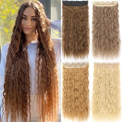 Syntetyczne 5 włosy doczepiane Clip In długie kręcone fryzura Hairpiece naturalna brązowa czarny 80cm odporne na wysoką temperaturę sztuczne włosy dla kobiet