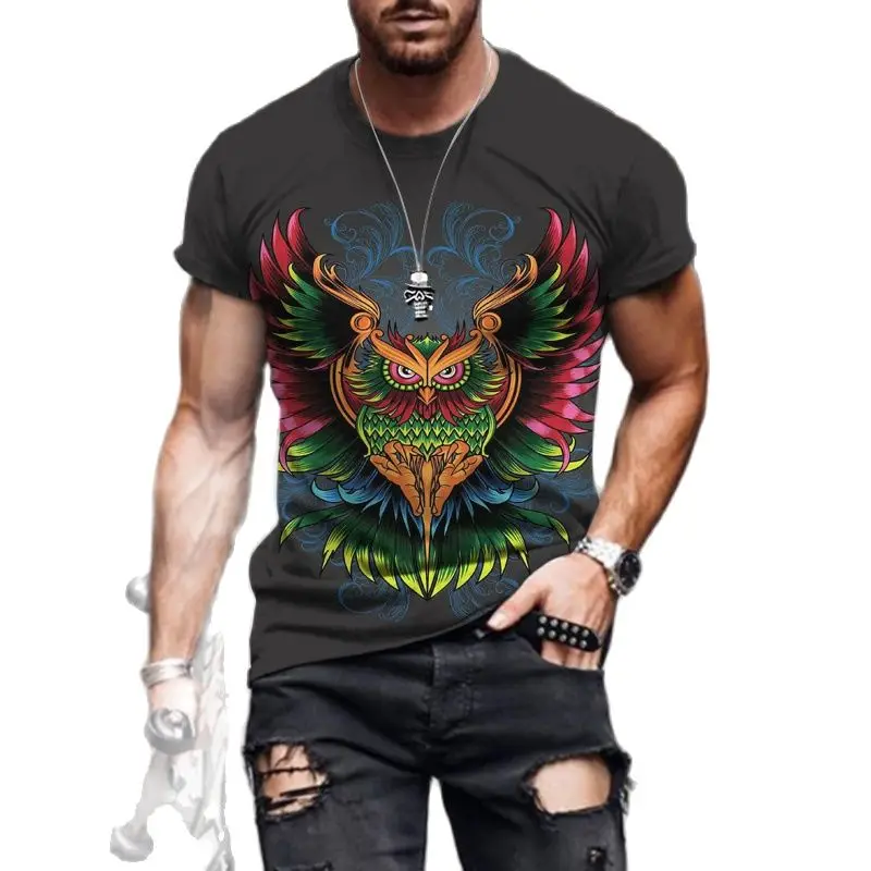 

Summer Fashion Leisure Round Neck Owl Pattern Men's T-shirt Personalized Print Tees Short Sleeve Tops