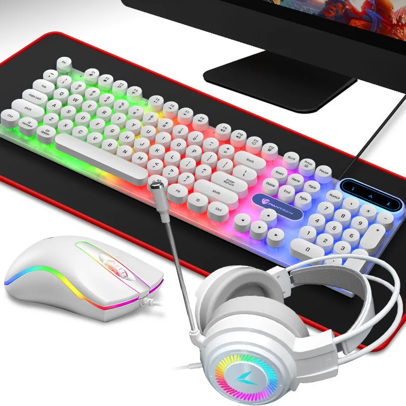 Imagem -02 - Punk Round Keyboard Mouse e Headphone Mousepad Home Teclado Work Game Keycap Combos de Computador Desktop Laptop 108key 2024