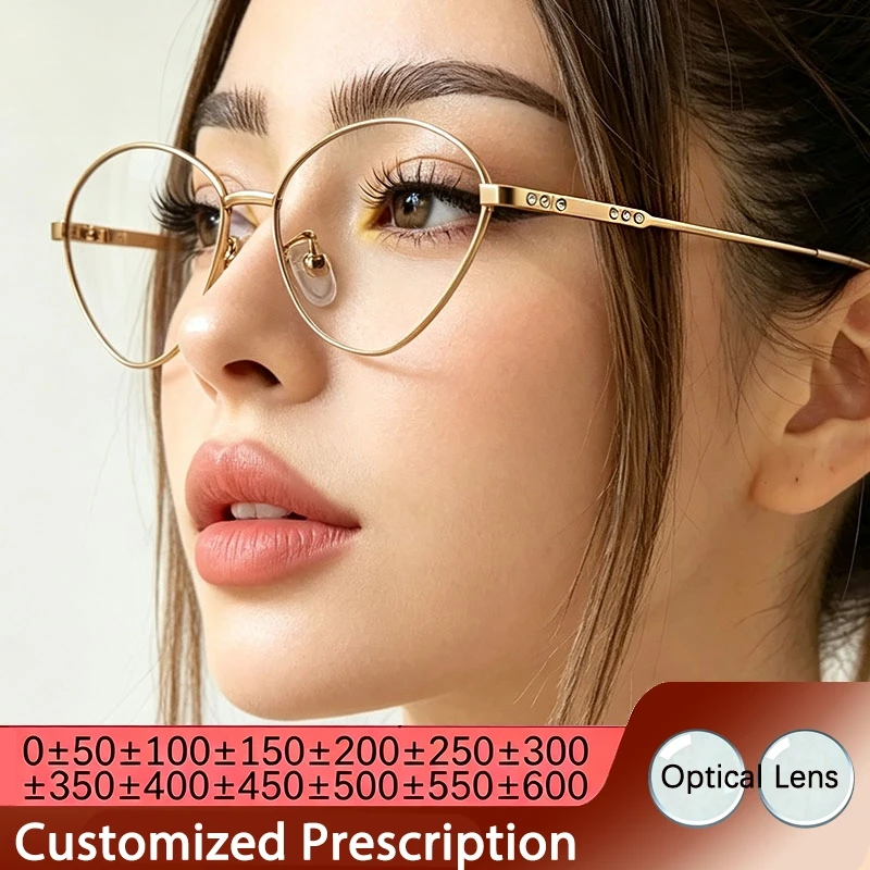 Rose Rose Gold Metal Eyeglass Frame Women Myopia Glasses Customized Reading Eyeglasses Anti Blue Light Prescription Eyewear -1.0 -2.0 - Aliexpress Deal
