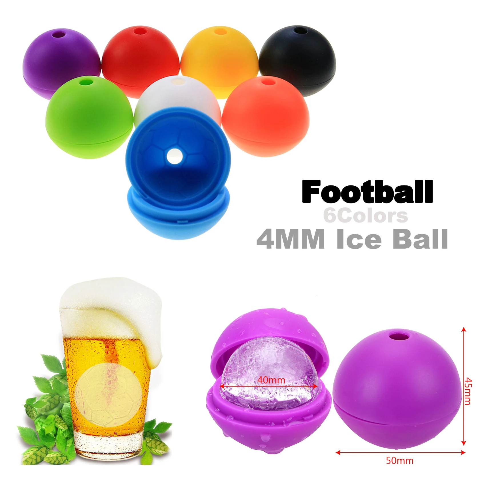 Football Single Case Baking Mold Ice Ball Maker Silicone Ice Moulds Whiskey Wine Cocktail Ice Cube Kitchen Baking Tools DIY