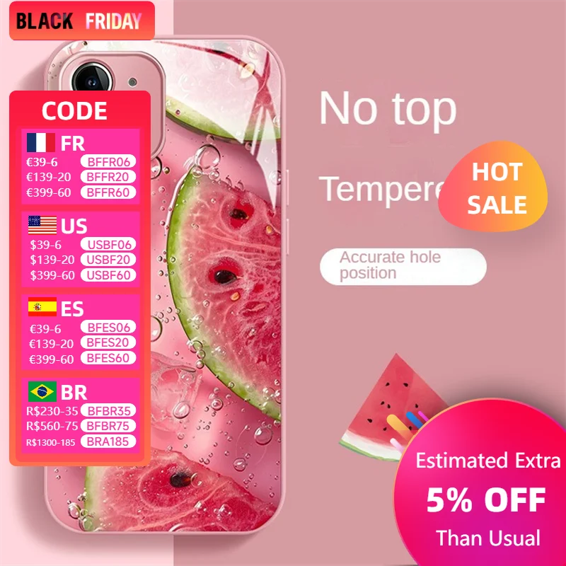 Apply to iphone 15 phone case iphone 14 summer ice watermelon 13 liquid glass 12 niche soft edge