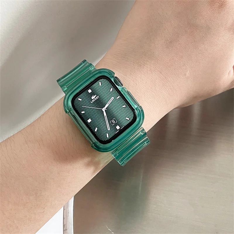 Clear Band+Case For Apple Watch 8 7 6 SE 5 3 2 1 Soft Transparent Silicone Strap For iWatch Strap 40mm 44mm 42mm 41mm 45mm 49mm