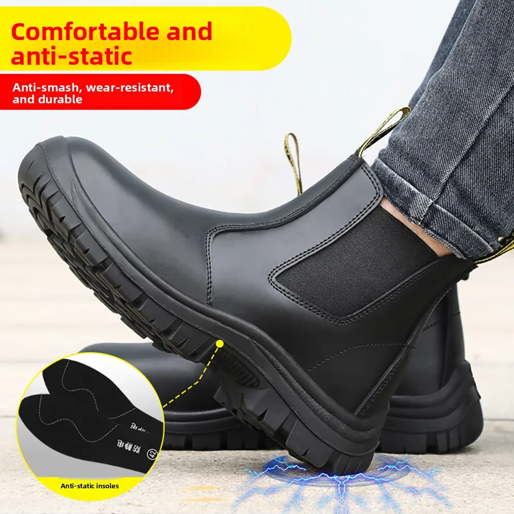 Anti-static Work Shoes Anti-crush  Anti-puncture Steel Toe Shoes Men's Women's High-top Cowhide Safety Protection Chelsea Boots