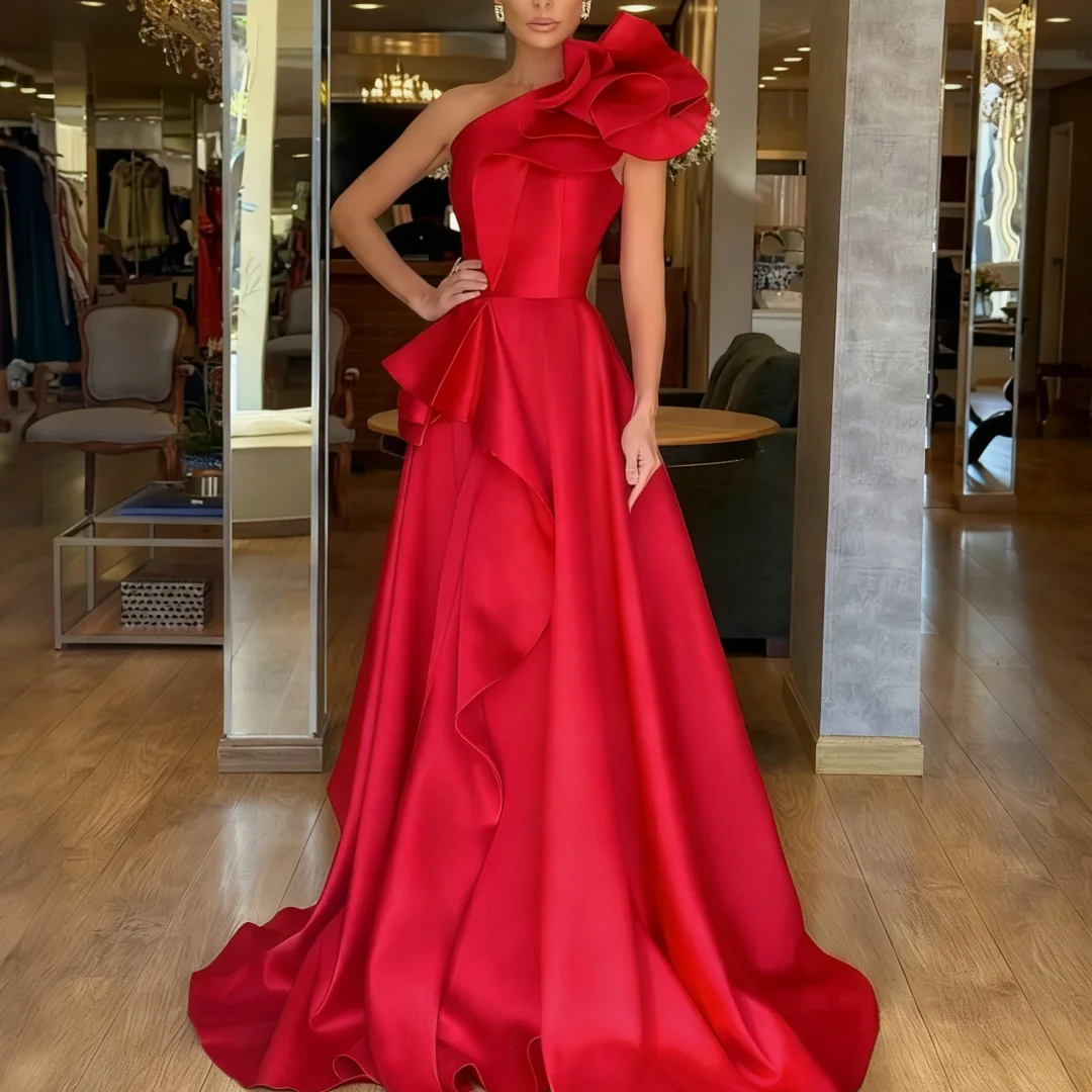 Robe de soirée personnalisée, asymétrique épaule dénudée, sans manches, robes de soirée formelles, robes de bal d'anniversaire pour femmes