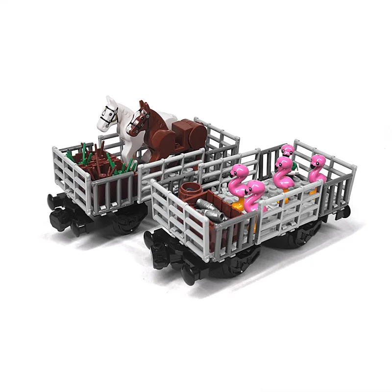 Bausteine modulare Zug-Chassis-Set MOC-Züge Transport Bauernhof Tiere Schafe Pferde Rinder Schweine