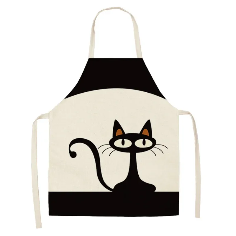 Kitchen Apron Cute Cartoon Cat Printed Sleeveless Cotton Linen Chef Aprons for Men Women Home Cleaning Tools Baking Accessories