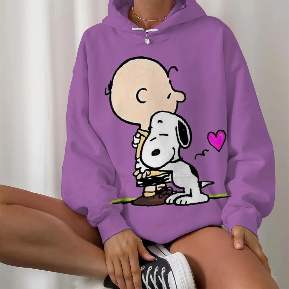 سنوبي كارتون أنيمي المرأة هوديي الربيع والخريف طبعة المرأة جولة الرقبة هوديي جديد عارضة زوجين ملابس رياضية أعلى