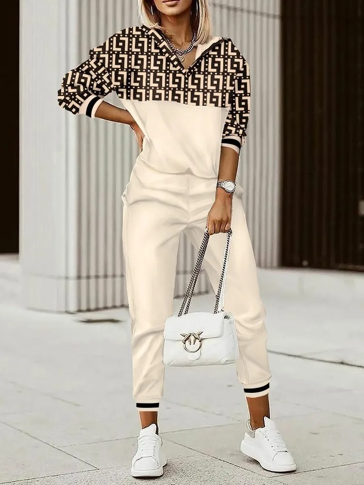 

Spring New Set For Women Leisure Fashion Print Long Pant Sets 2 Piece Sets Women Autumn Long Sleeve Fashion Elegant Office Sets