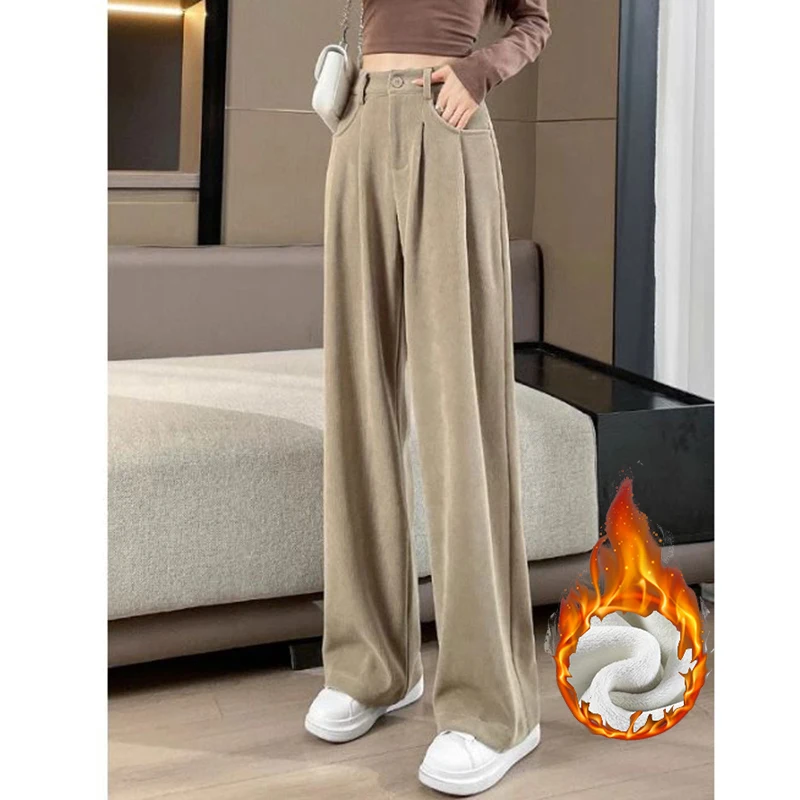 Winter Mädchen Schnee Warme Beiläufige Lange Hosen Dame Koreanische Hohe Taille Fleece Hosen Frauen Klassische Täglichen Plüsch Thermische Hosen