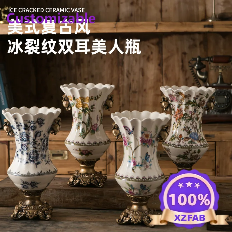 Factory Direct 2026 High-End European Style Ceramic Vase American Retro Flower Arrangement Villa Club Decor Dried Flower Pot Cre