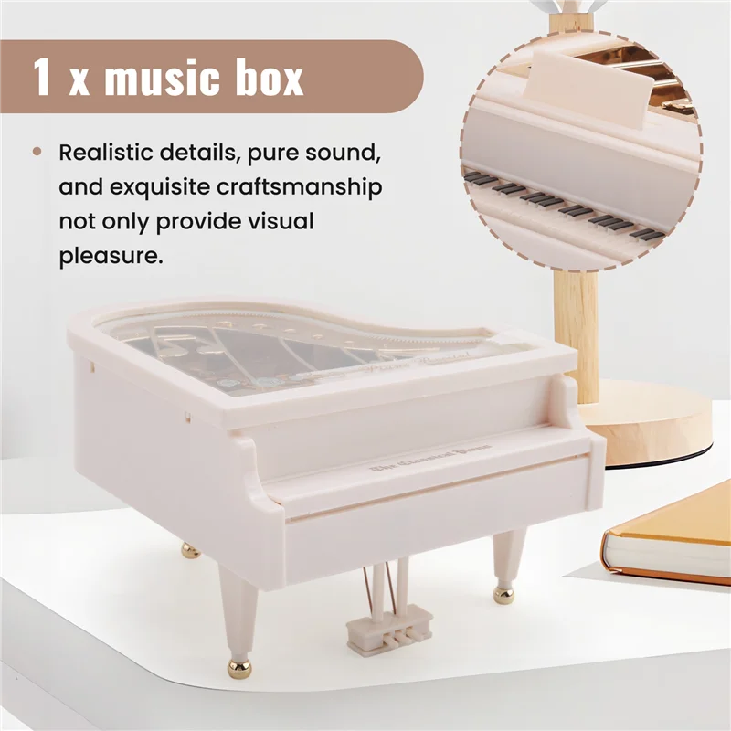 A01F-صناديق موسيقية ميكانيكية بيضاء على شكل عقارب الساعة، هدية عيد ميلاد للفتيات أو ديكور سطح المكتب #2