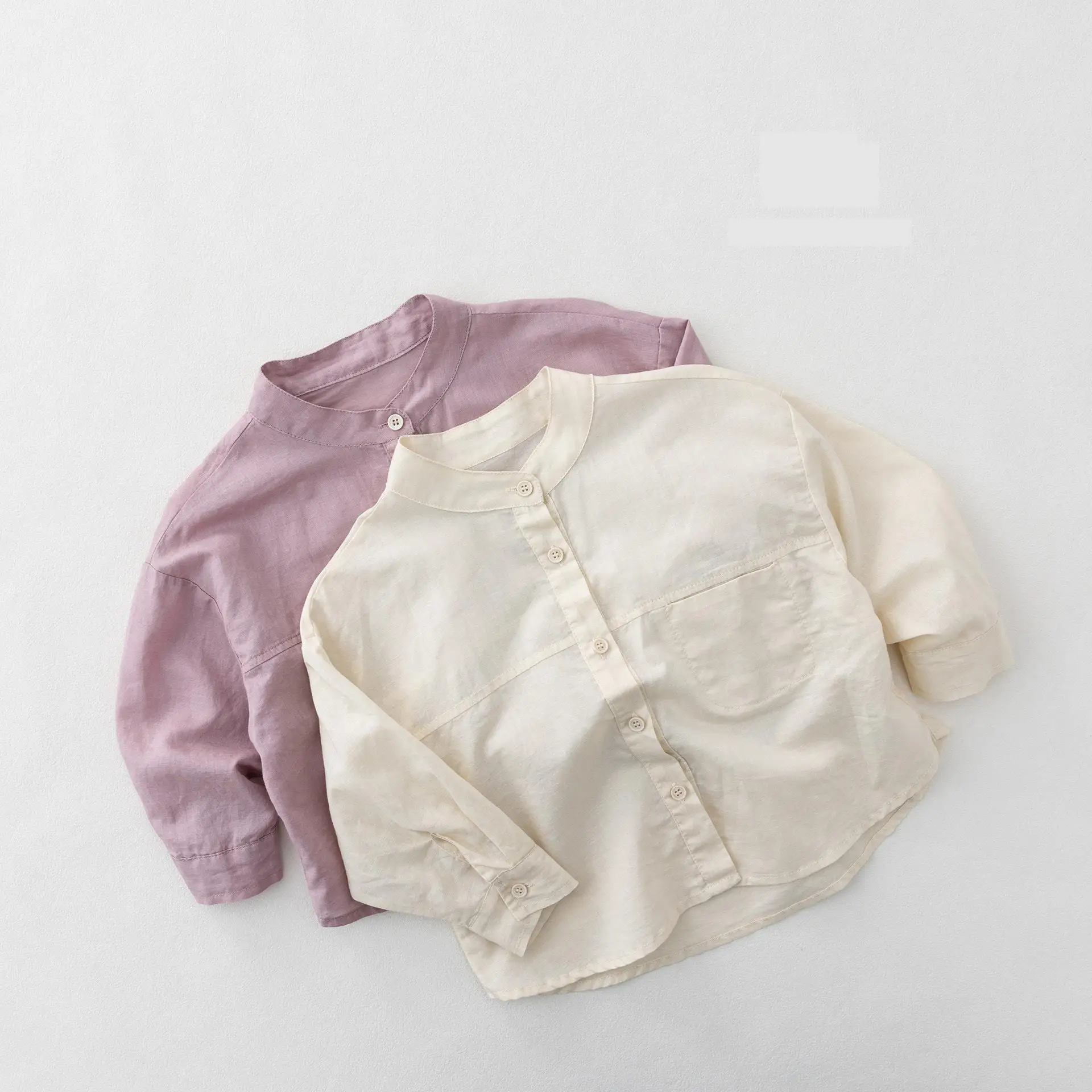 

2026 Summer New Children Long Sleeve Shirts Cotton Girls Thin Simple Cardigan Toddler Boys Casual Loose Shirts Kids Clothes