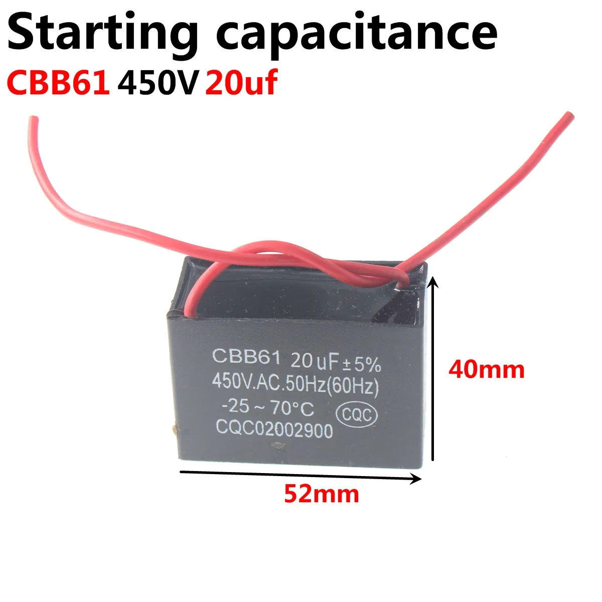 Condensador de arranque de ventilador, 5 piezas, CBB61, 450V, 1uF 1,2 uF 1,5 uF 2,0 uF 2,5 uF 3,0 uF 3,5 uF 4,0 uF 4,5 uF 5,0 uF 6,0 uF 7,0 uF 8,0 uF 10uF 16uF 20uF