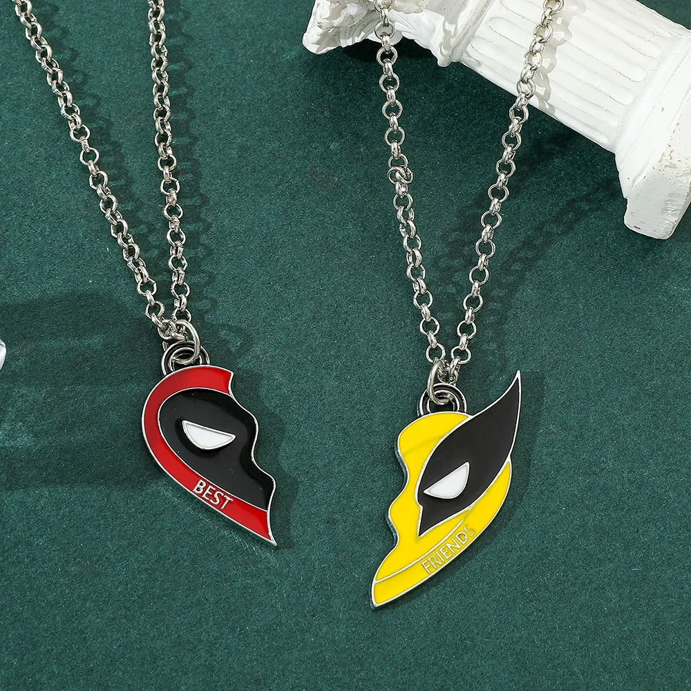 1pair Deadpool Wolverine Puzzle Necklace Movie Periphery Hero Pendant Collar Clavicle Accessories Jewelry for Fans Gifts