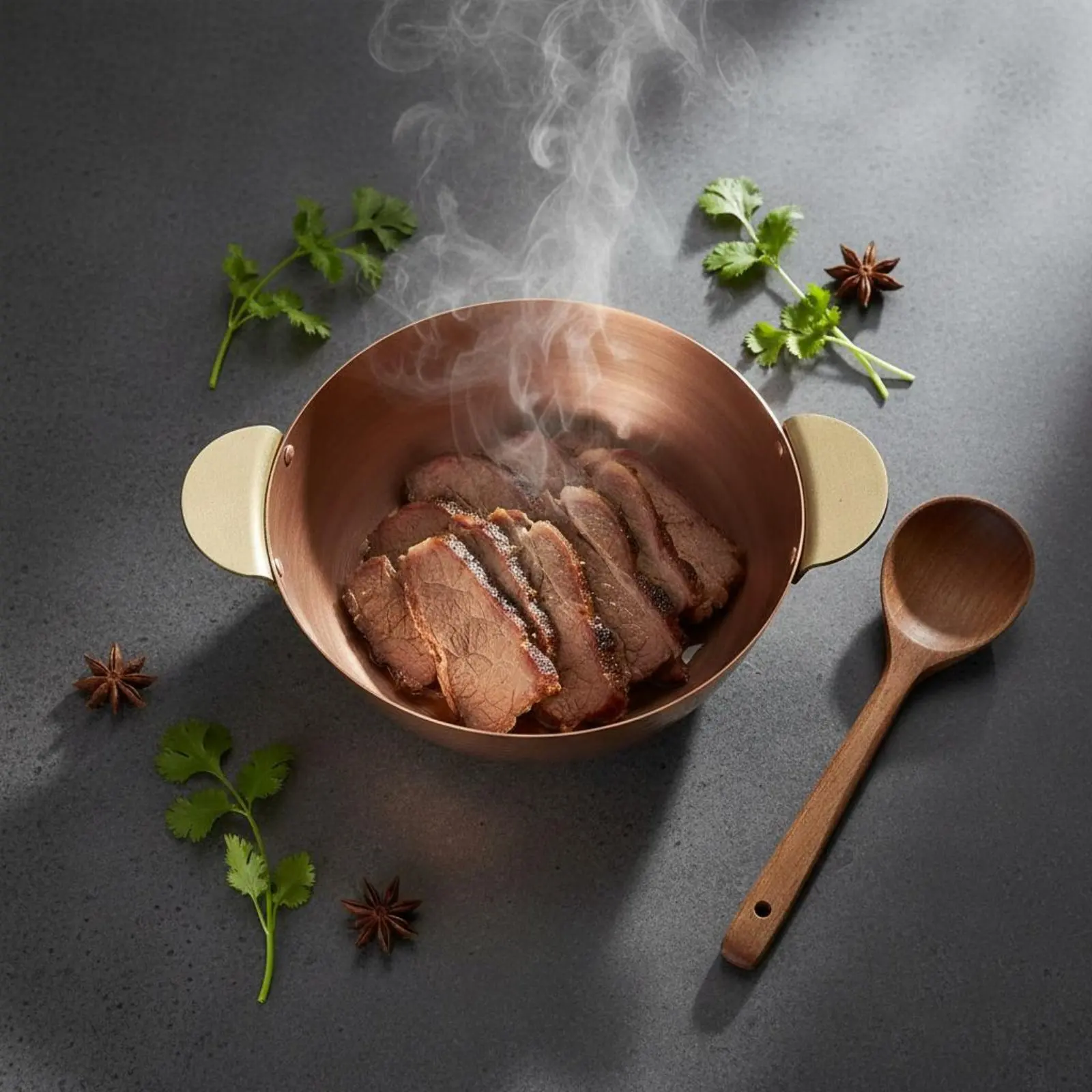 Double Handle Copper Bowl Even Heating Induction Copper Warming Pot Kitchenware Easy to Clean for Restaurant