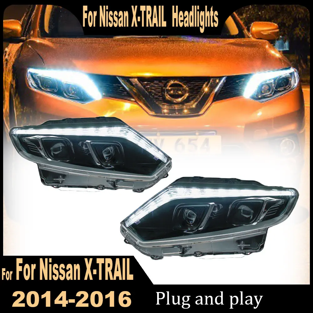 Car Accessories for Nissan X-Trail Headlights 2014 2015 2016 X Trail Head Light LED DRL Turn Signal High Beam Projector Lens 2pc