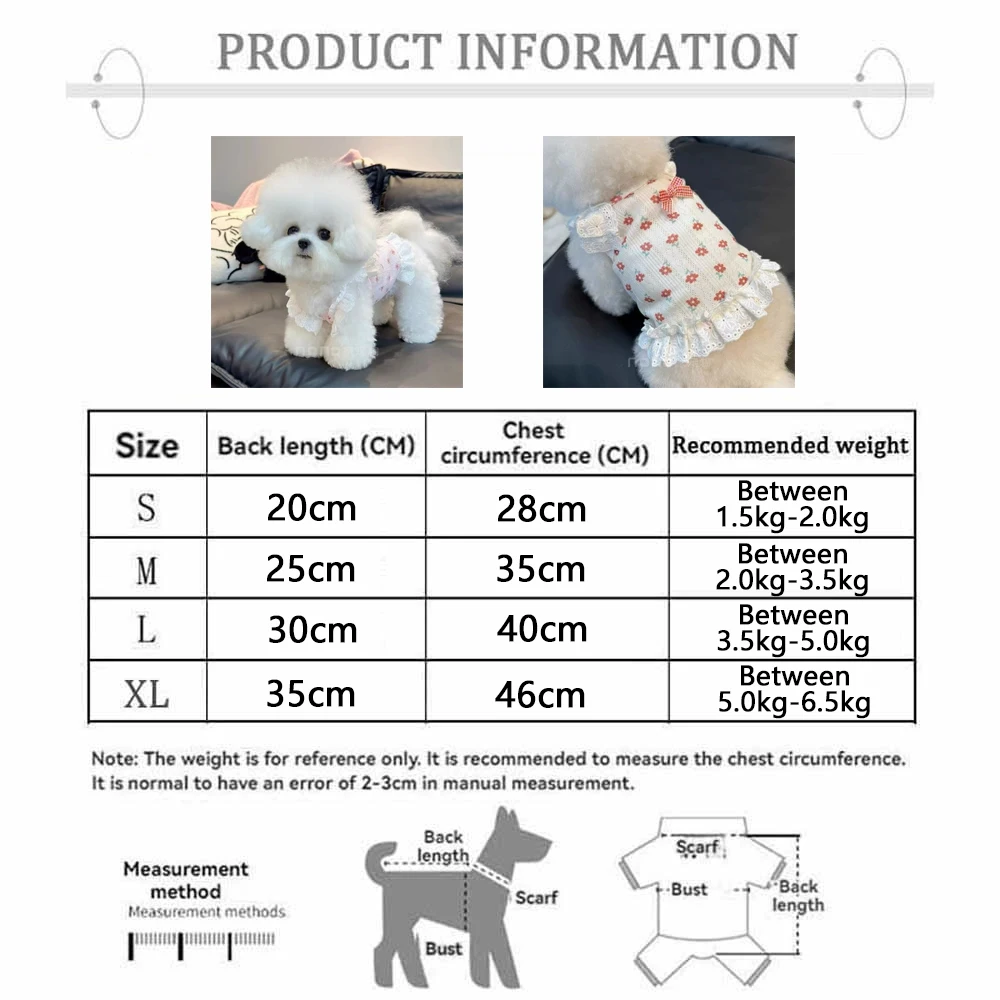 Fashion Bow Dog Vest Summer Suspender Dog Dress Clothes Floral Cat Shirt Cute Lace Cat Flying Sleeves Vest Bichon Pet Costume view 6