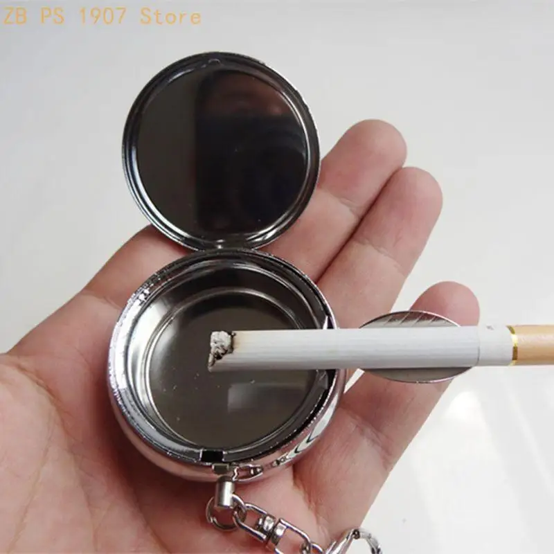 Durable Stainless Steel Car for Key Ring Pocket Cigarette Ashtray Keychain Outdoor Holder Keyring Decor for Door 55KA