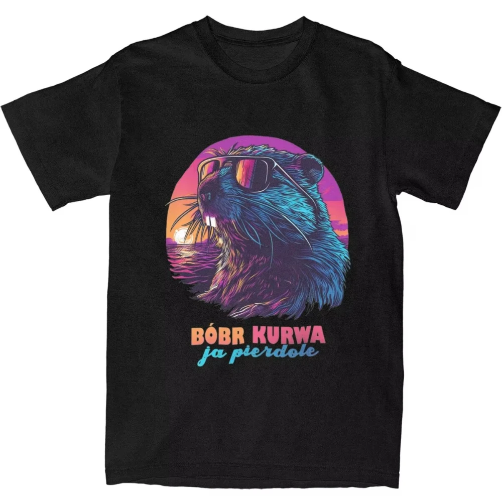 

Summer T Shirt Synthwave Polish Beaver Meme Bobr Bober Kurwa Men Women T-Shirts Novelty Tee Shirt Streetwear Design Cotton Tops